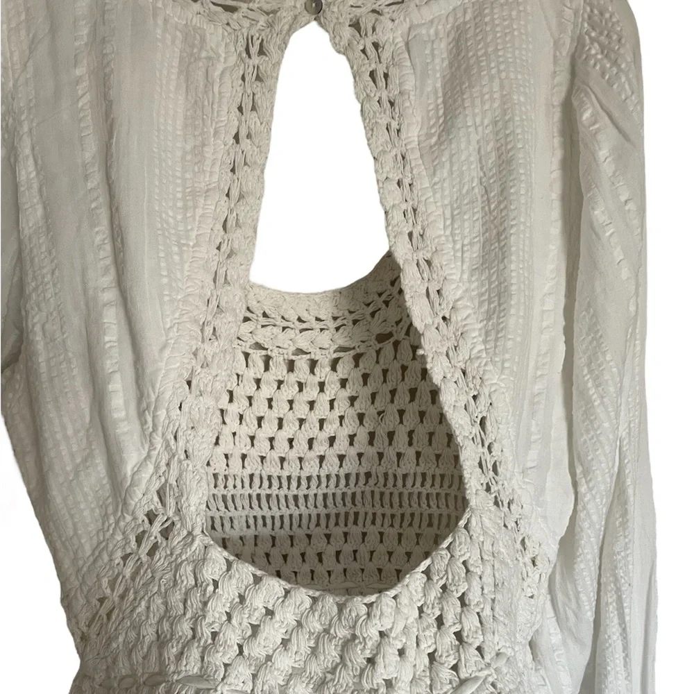 Free People Megan Crochet Open Back Long Sleeve Blouse NEW